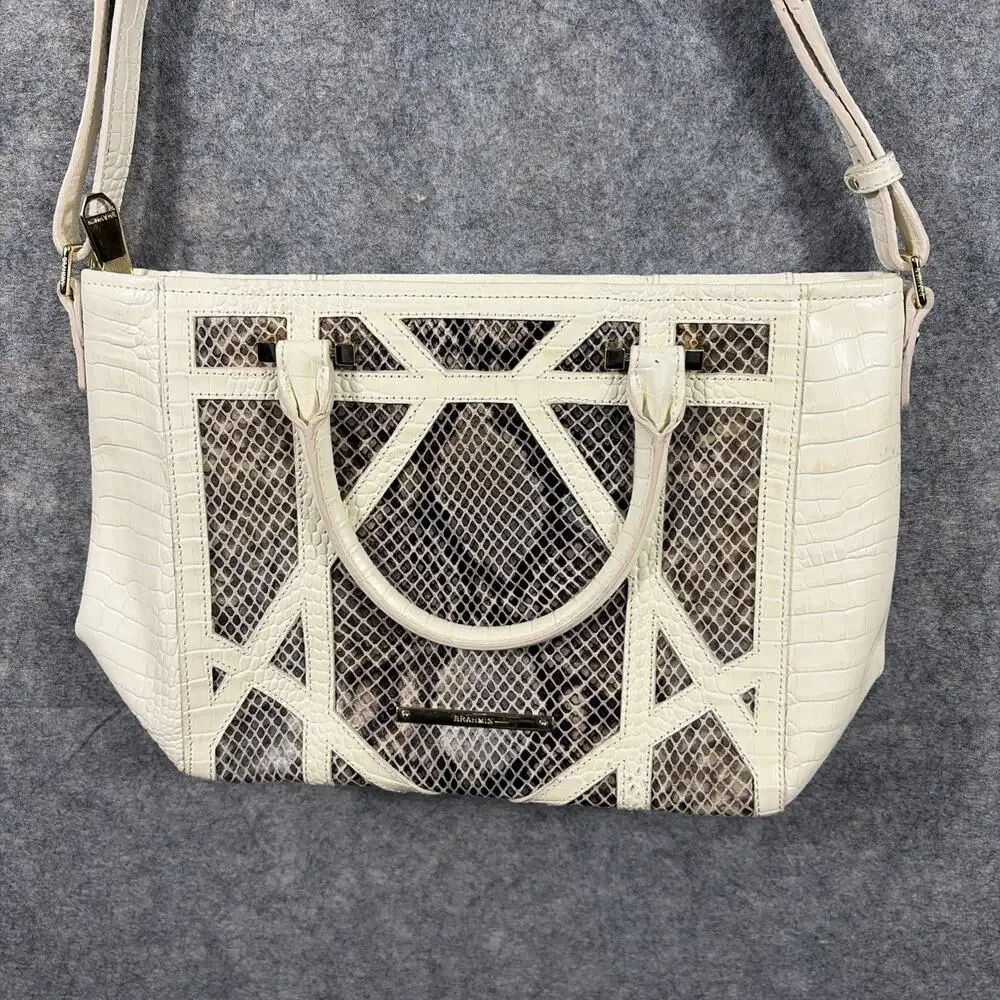 Brahmin Priscilla Satchel Natural Leighton Handbag Purse‎ Snakeskin Taupe